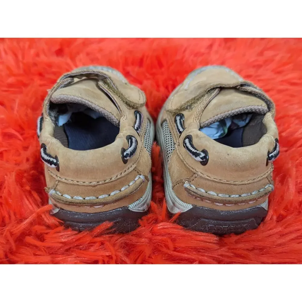 Sperry Top Sider Kids Tan Brown Leather Velcro Loafers Boat Shoes Toddler 8M